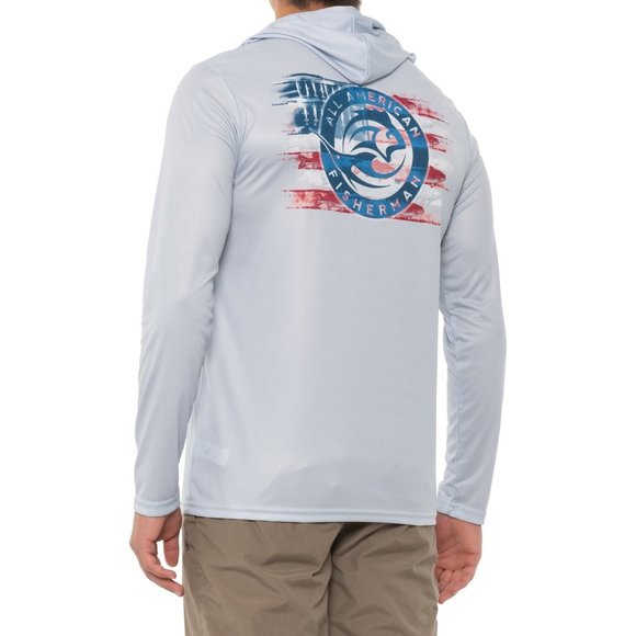 All American Fisherman Men's Tee XXL Bass Stripes Logo Hoodie UPF 30 NWT - Picture 2 of 5